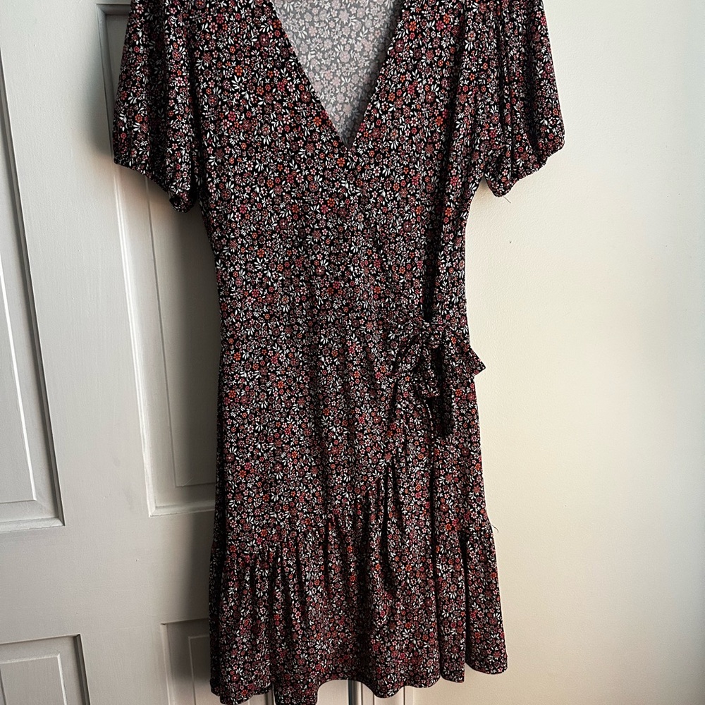 Floral Wrap Dress - Black and Pink